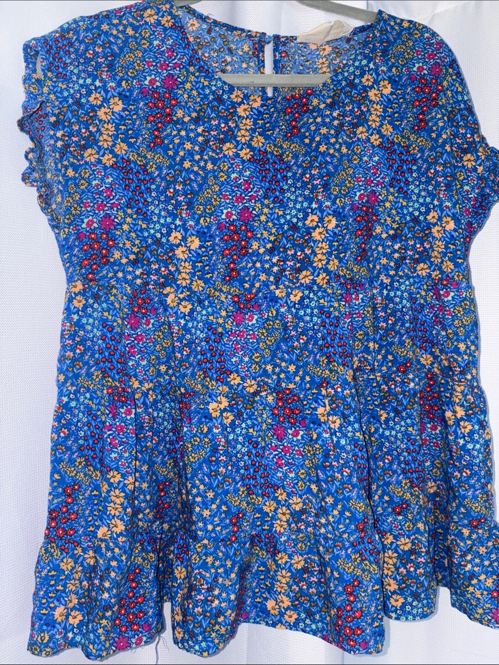 Savanna Jane Blue Floral Blouse with Orange & Pink Accents